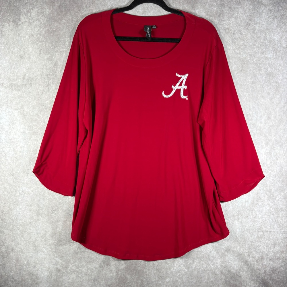 P.Michael Alabama Crimson Tide Top Womens 1XL Red Rhinestone 3/4 Sleeve Stretch